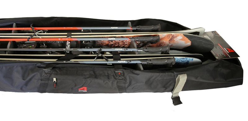 Load image into Gallery viewer, TRAPSKI Traveler Rack for Dual/Double Ski Travel Bags | Rack Insert is for Skis Only | High Quality Marine Grade HDPE Plastic | Slot Inserts &amp; Strap Included | Made in the USA
