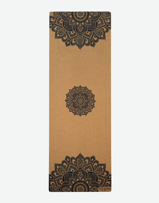 Travel Cork Yoga Mat - Mandala Black