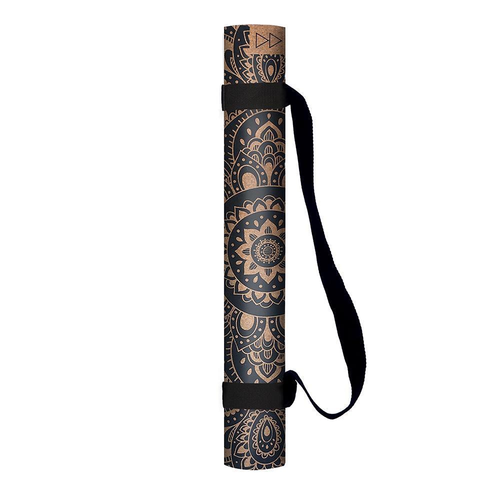 Travel Cork Yoga Mat - Mandala Black
