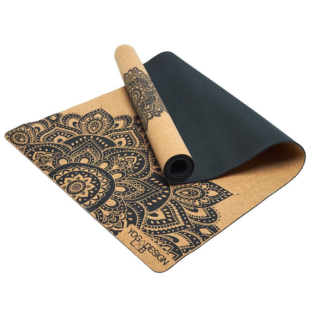 Travel Cork Yoga Mat - Mandala Black