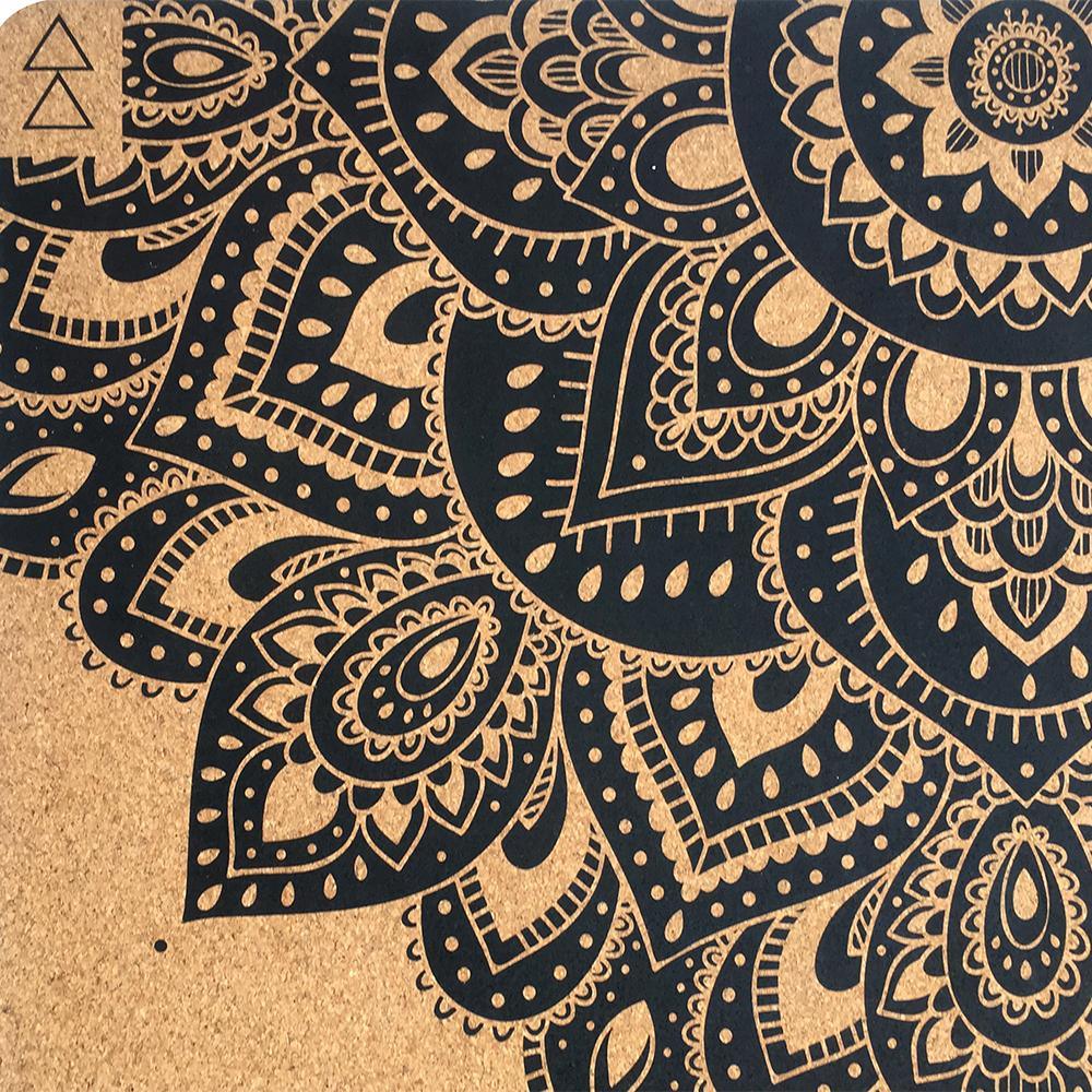 Travel Cork Yoga Mat - Mandala Black