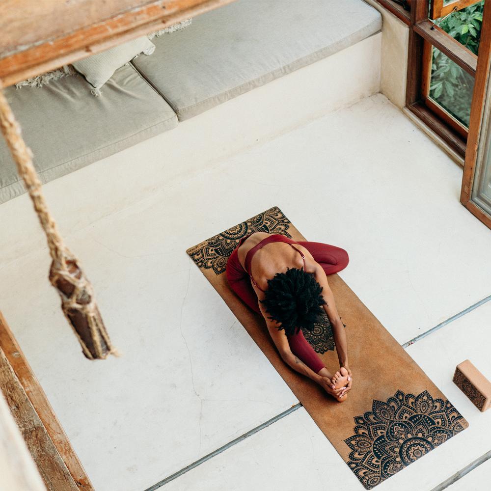 Travel Cork Yoga Mat - Mandala Black