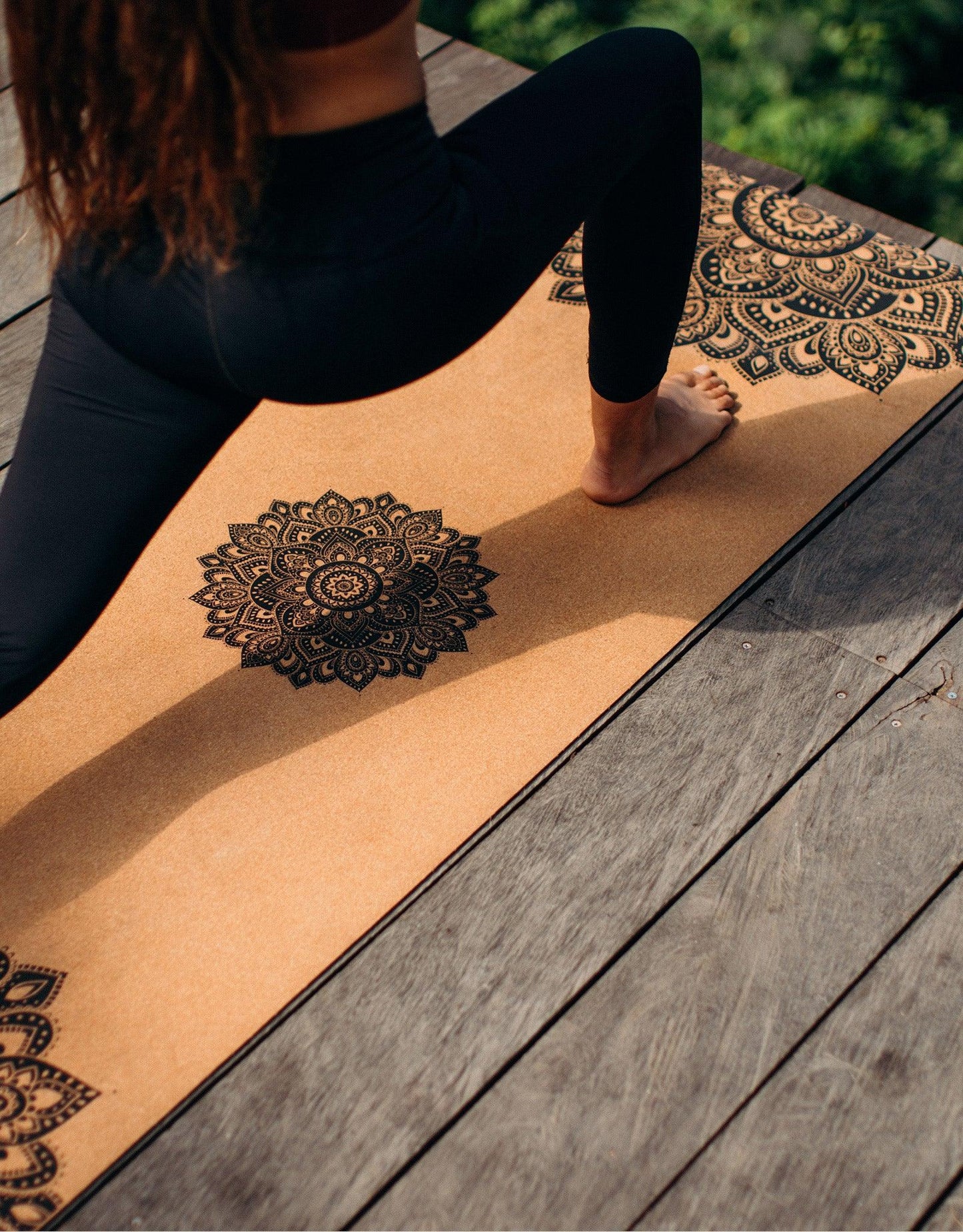 Travel Cork Yoga Mat - Mandala Black