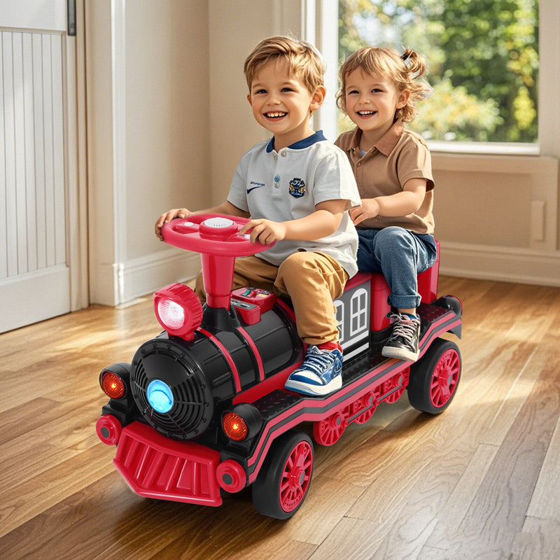 Load image into Gallery viewer, 12V Two-Seater Electric Ride-On Train for Kids with Music and Lights, Red/Blue

