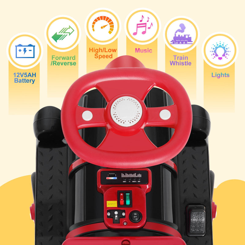 Load image into Gallery viewer, 12V Two-Seater Electric Ride-On Train for Kids with Music and Lights, Red/Blue
