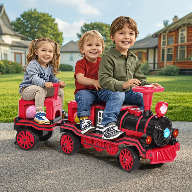Load image into Gallery viewer, 12V Two-Seater Electric Ride-On Train for Kids with Music and Lights, Red/Blue
