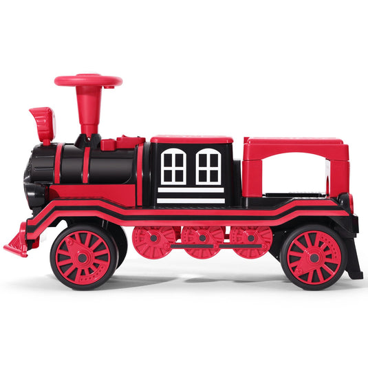 12V Two-Seater Electric Ride-On Train for Kids with Music and Lights, Red/Blue