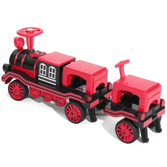 12V Two-Seater Electric Ride-On Train for Kids with Music and Lights, Red/Blue