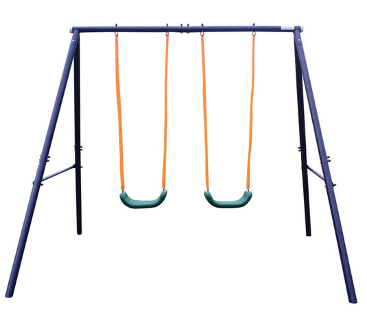 2-Station Outdoor Swing Set with Dual Swings for Children