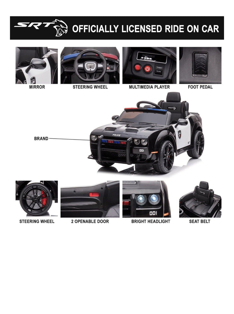 Load image into Gallery viewer, Ultimate Dodge Challenger SRT Hellcat Police Car 12V Kids Ride-On Toy with Remote Control

