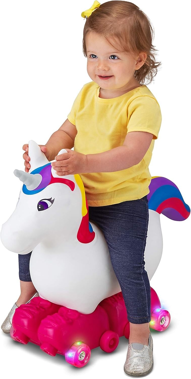 Load image into Gallery viewer, Inflatable Unicorn Ride-On Toy with Light-Up Roller Skates for Toddlers Ages 1-3
