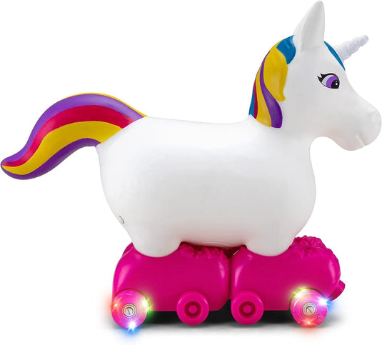 Inflatable Unicorn Ride-On Toy with Light-Up Roller Skates for Toddlers Ages 1-3