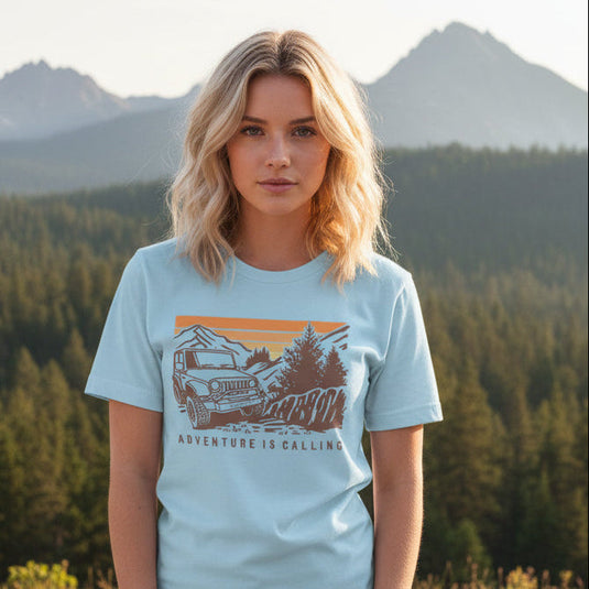 Adventure is Calling, Women's Off-roading T, Light Blue or Grey