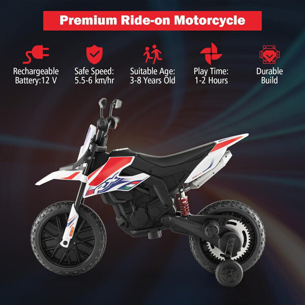 Load image into Gallery viewer, 12V Electric Kids Dirt Bike with Training Wheels and Music for Off-Road Riding
