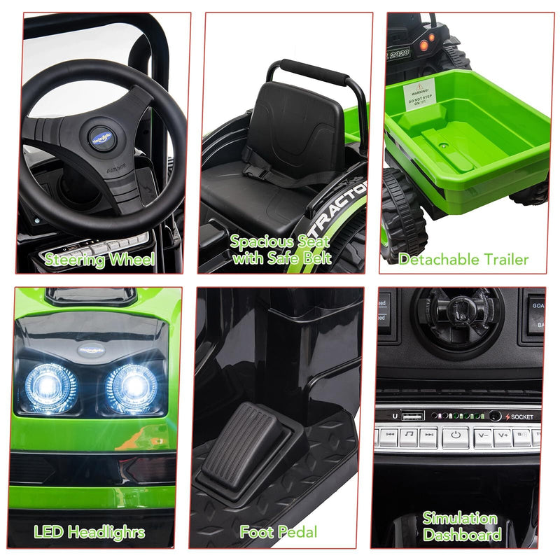 Load image into Gallery viewer, 12V Electric Kids Ride-On Tractor with Trailer and Remote Control
