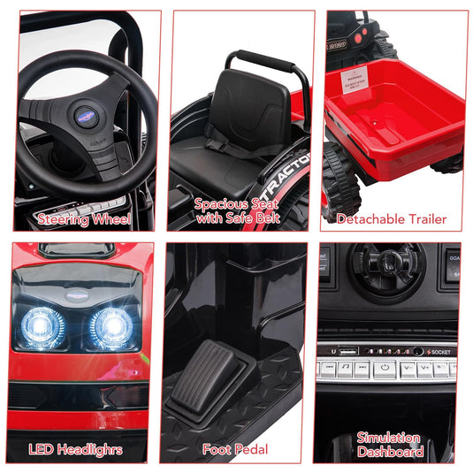 12V Electric Kids Ride-On Tractor with Trailer and Remote Control