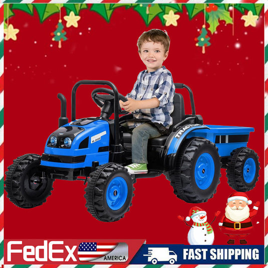12V Electric Kids Ride-On Tractor with Trailer and Remote Control