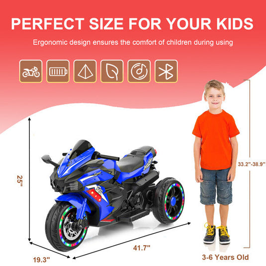 12V Electric Kids Ride-On Dirt Bike with 3 Wheels and Built-In Music