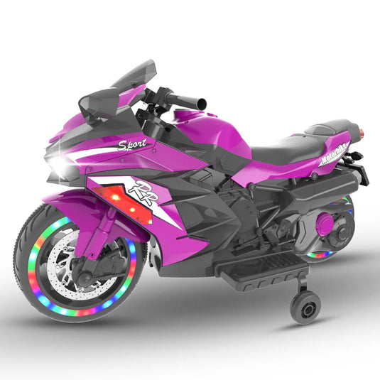 12V Kids Electric Ride-On Dirt Bike Motorcycle with Training Wheels Purple