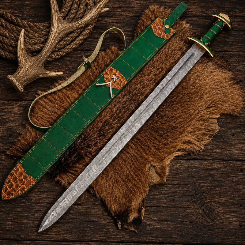 Load image into Gallery viewer, Sword Damascus Steel Verdantfang Viking Long Blade with Sheath
