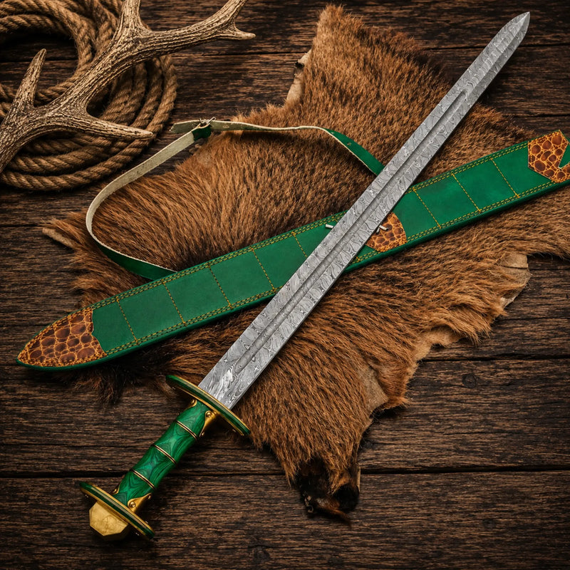 Load image into Gallery viewer, Sword Damascus Steel Verdantfang Viking Long Blade with Sheath
