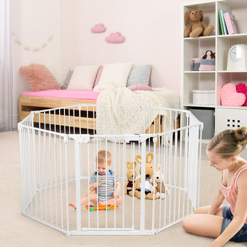 Load image into Gallery viewer, Versatile 8-Panel Metal Play Yard and Pet Barrier with Adjustable Wall Mount
