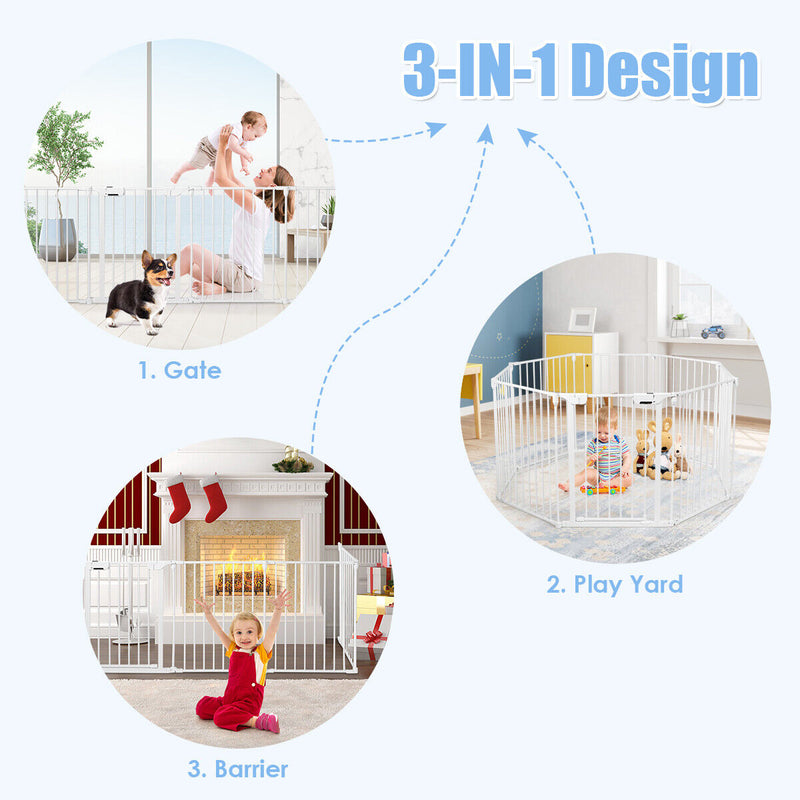 Load image into Gallery viewer, Versatile 8-Panel Metal Play Yard and Pet Barrier with Adjustable Wall Mount
