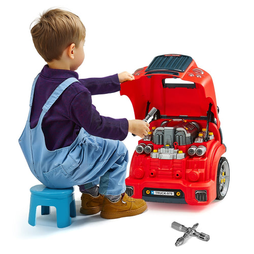 Kids Mechanical Car Repair Toy Set with Removable Engine Parts, Red