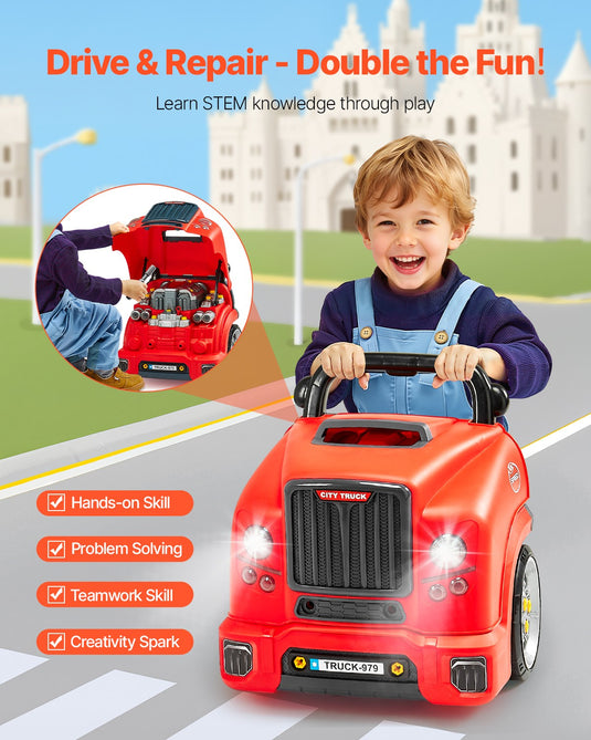 Kids Mechanical Car Repair Toy Set with Removable Engine Parts, Red