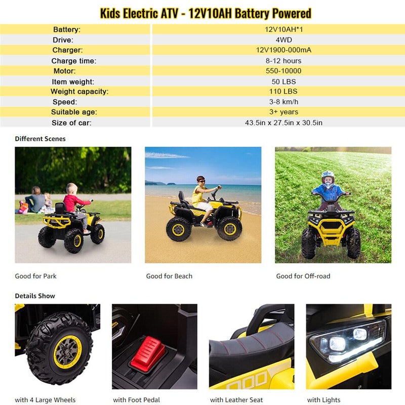 Load image into Gallery viewer, VILOBOS 12V Battery-Powered ATV Ride-On Toy with Music and Lights for Kids
