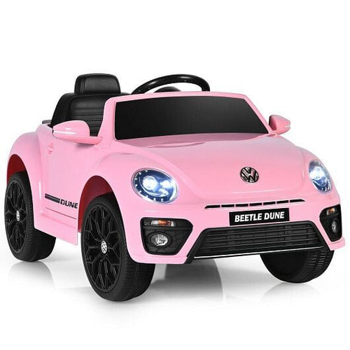 Electric Pink Kids Ride-On Car with Remote Control, Volkswagen Beetle Style