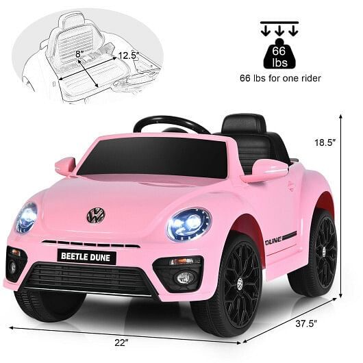 Load image into Gallery viewer, Electric Pink Kids Ride-On Car with Remote Control, Volkswagen Beetle Style
