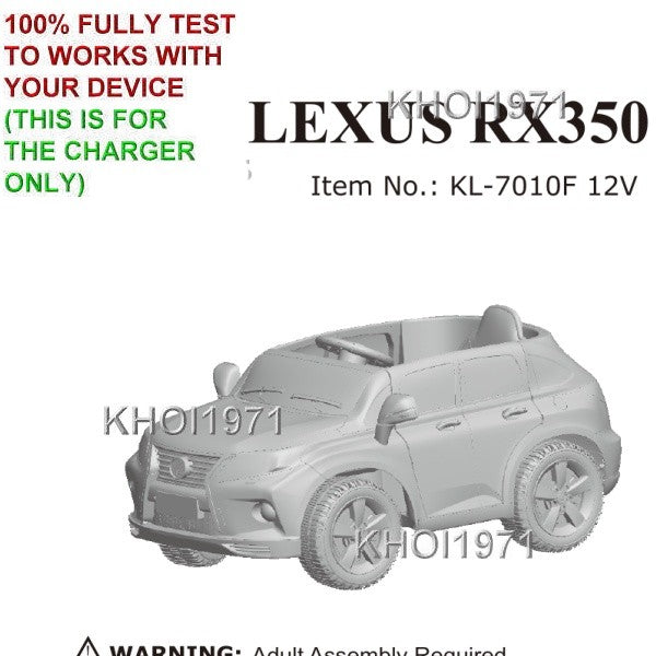 Load image into Gallery viewer, 12V Wall Charger AC Adapter for Lexus RX350 Ride-On Toy, Black and White, Model KL-7010F
