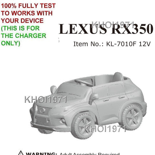 12V Wall Charger AC Adapter for Lexus RX350 Ride-On Toy, Black and White, Model KL-7010F