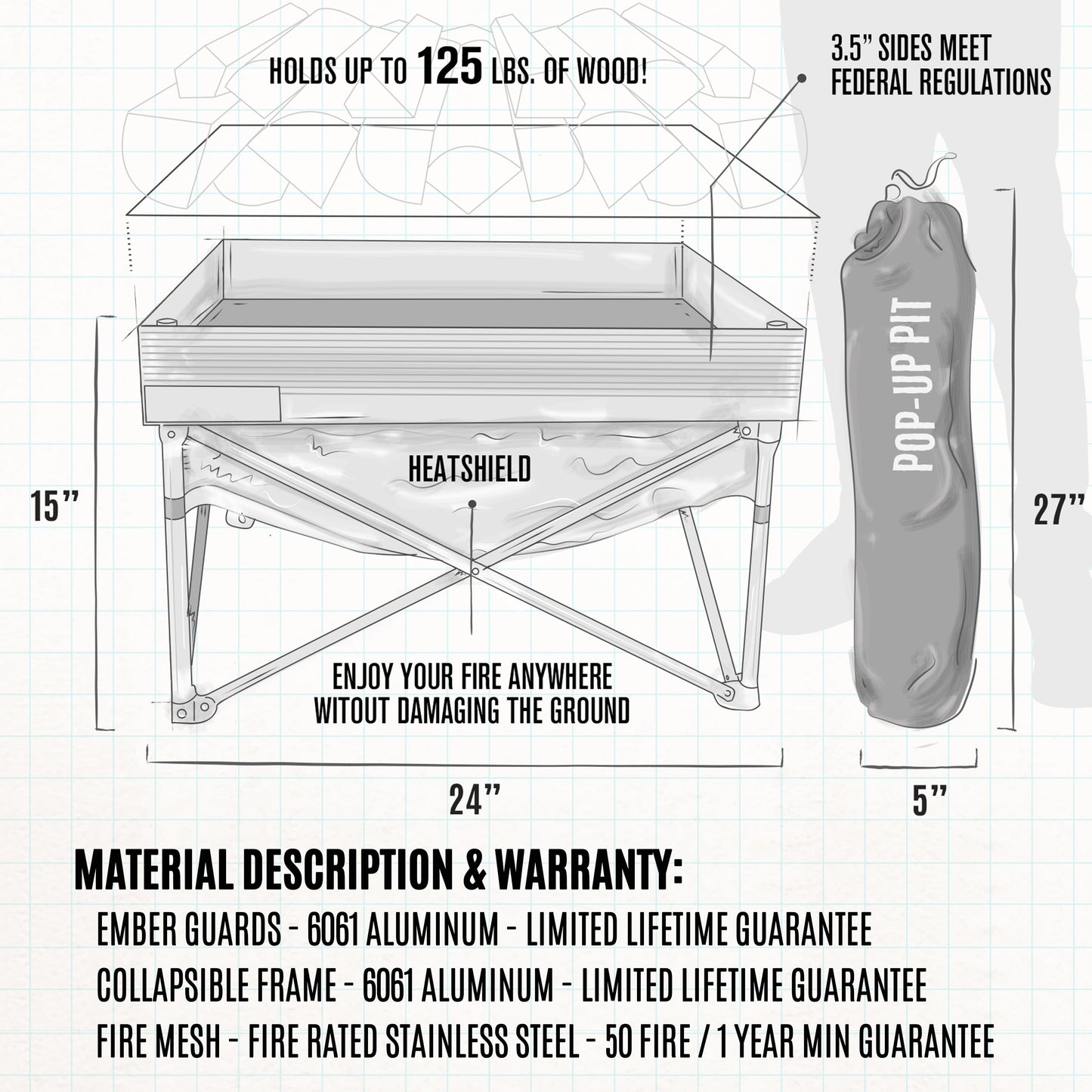 Fireside Outdoor Pop-Up Fire Pit & Heat Shield Bundle