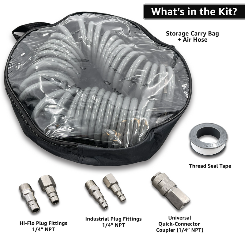 Load image into Gallery viewer, Polyurethane Coiled Air Hose Kit - 1/4&quot; x 30 ft | with Air Compressor Fittings
