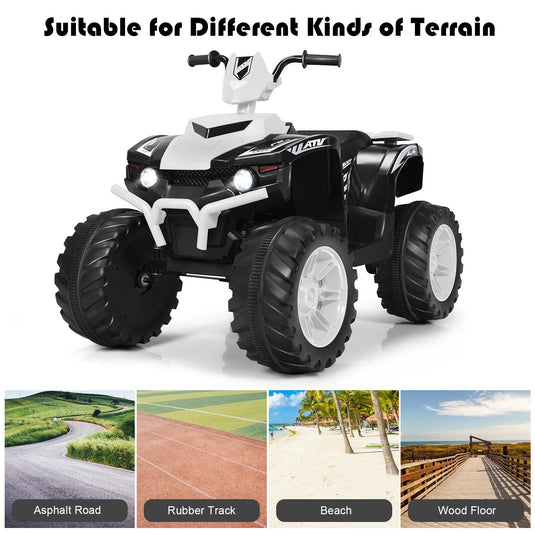 White 12V Kids ATV Quad Ride On Car with LED Light and Music Toy