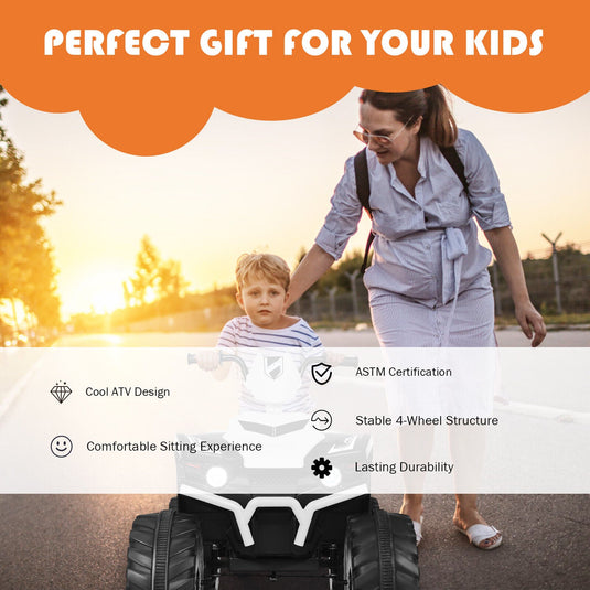 White 12V Kids ATV Quad Ride On Car with LED Light and Music Toy