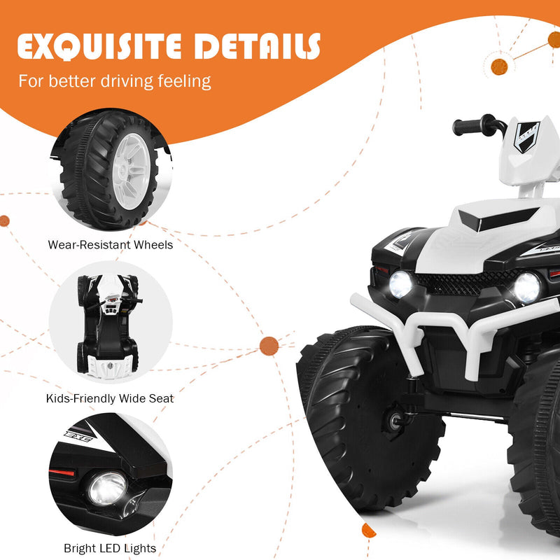 Load image into Gallery viewer, White 12V Kids ATV Quad Ride On Car with LED Light and Music Toy
