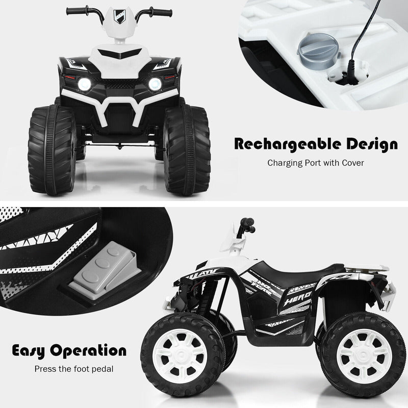 Load image into Gallery viewer, White 12V Kids ATV Quad Ride On Car with LED Light and Music Toy
