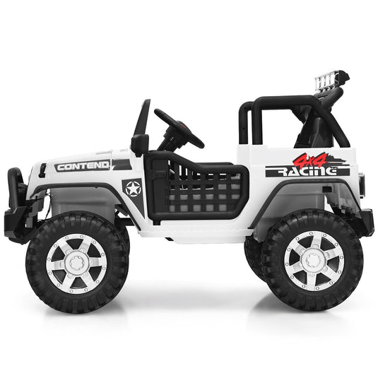 White 12V Kids Ride On Truck with Remote Control and Lights