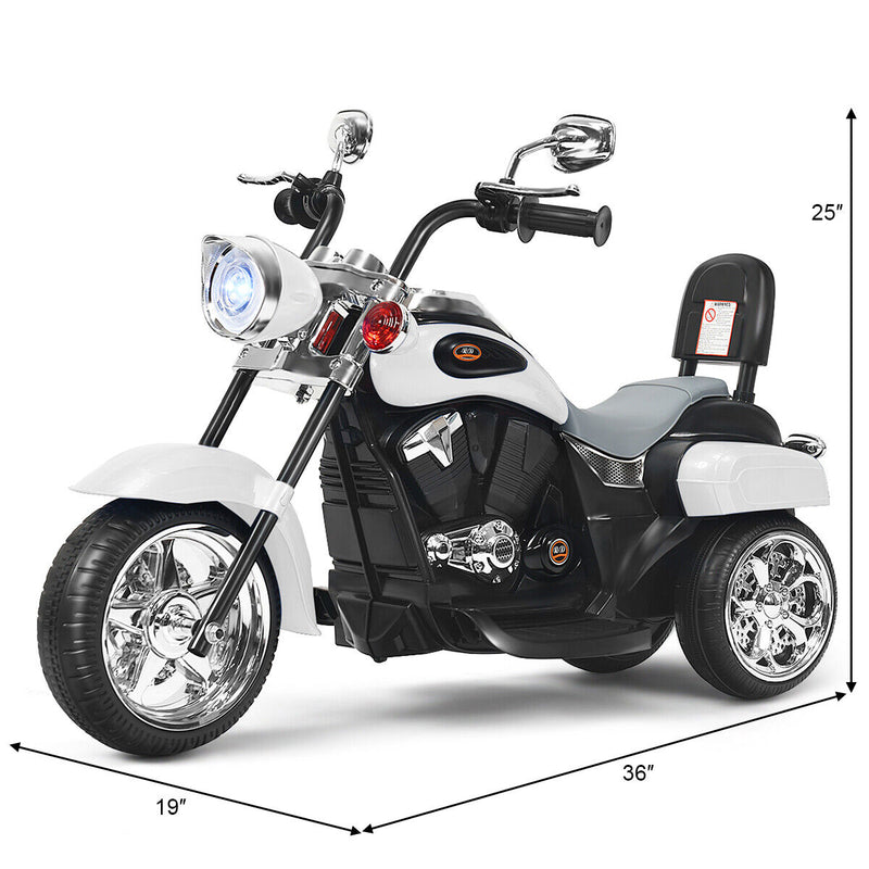 Load image into Gallery viewer, White 3-Wheel Chopper Motorcycle for Kids with Headlight and Horn

