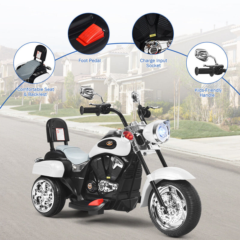 Load image into Gallery viewer, White 3-Wheel Chopper Motorcycle for Kids with Headlight and Horn

