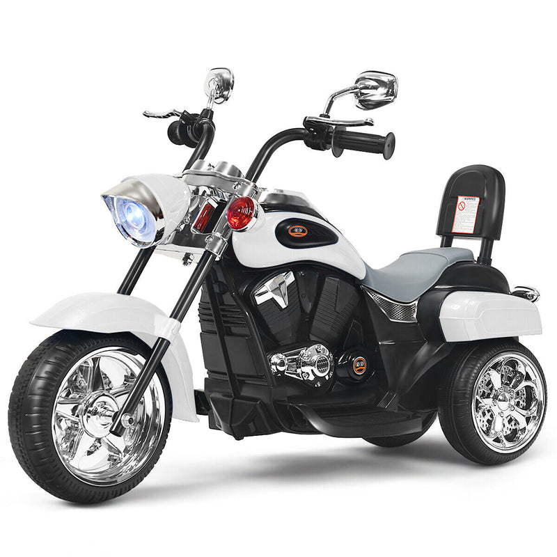 Load image into Gallery viewer, White 3-Wheel Chopper Motorcycle for Kids with Headlight and Horn
