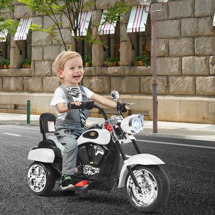 Load image into Gallery viewer, White 3-Wheel Chopper Motorcycle Toy for Kids with Headlight &amp; Horn
