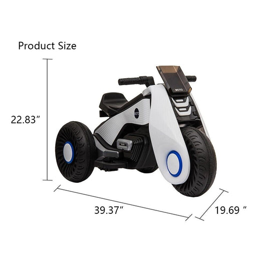 White 3-Wheel Electric Motorcycle for Kids with Dual Drive System