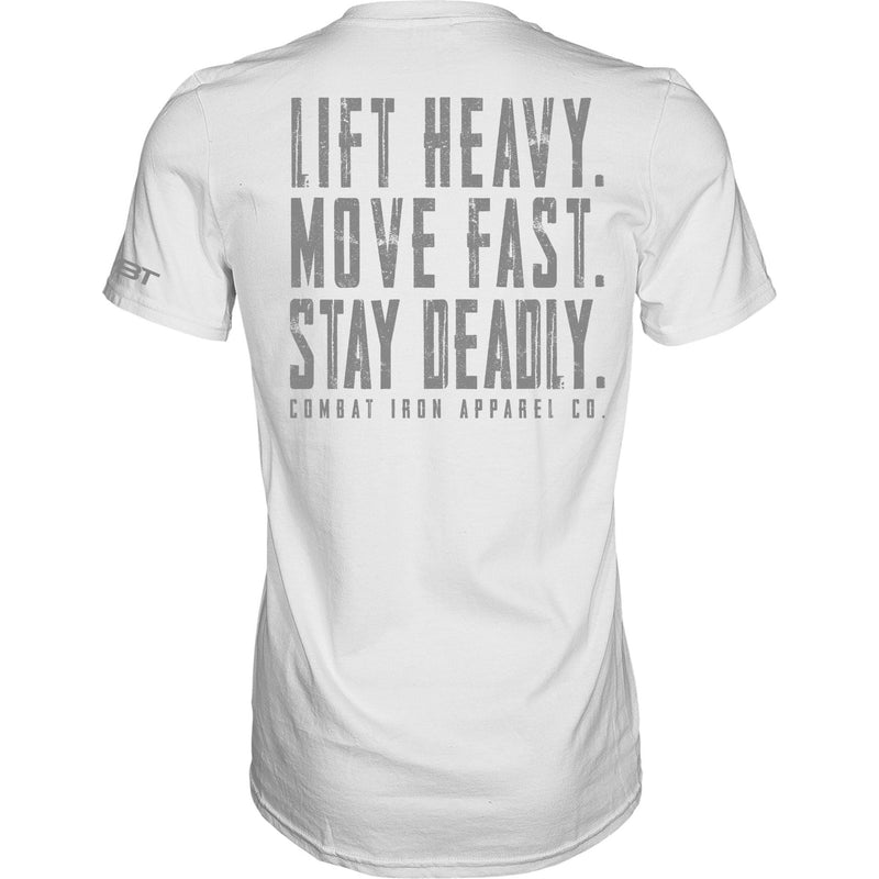 Load image into Gallery viewer, Original Motto: Lift Heavy. Move Fast. Stay Deadly. Men&#39;s T-Shirt
