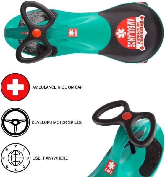Load image into Gallery viewer, Green Wiggle Ride-On Ambulance Toy for Kids – No Batteries or Pedals Required
