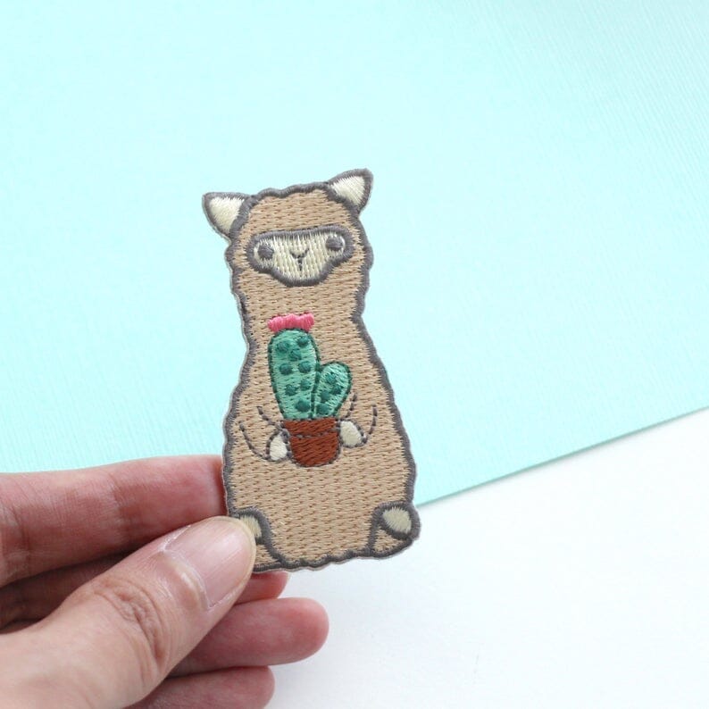 Load image into Gallery viewer, Wild Whimsy Alpaca Cactus Iron-on Patch
