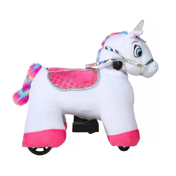 Load image into Gallery viewer, Willow the Unicorn Plush Ride-On Toy with Light and Sound Effects - 6 Volt Stable Buddies for Kids
